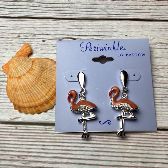 NEW PERIWINKLE BY BARLOW FLAMINGO CORAL EARRINGS RHINESTONES SUMMER VACATION - Picture 3 of 6